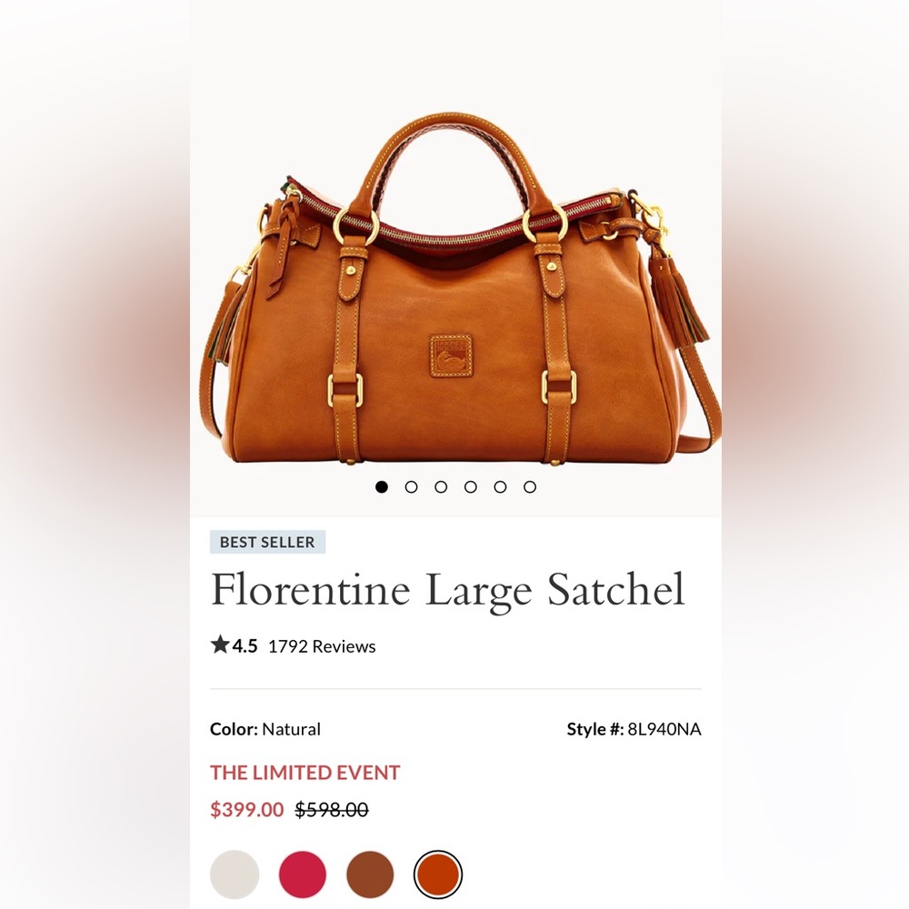 Dooney & Bourke - Large Leather Satchel - Natural - Picture 5 of 6